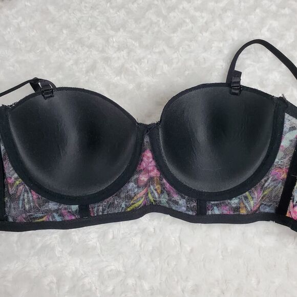 Black Fuchsia Floral Underwire Bra Black Pink Size 36B - Picture 5 of 10